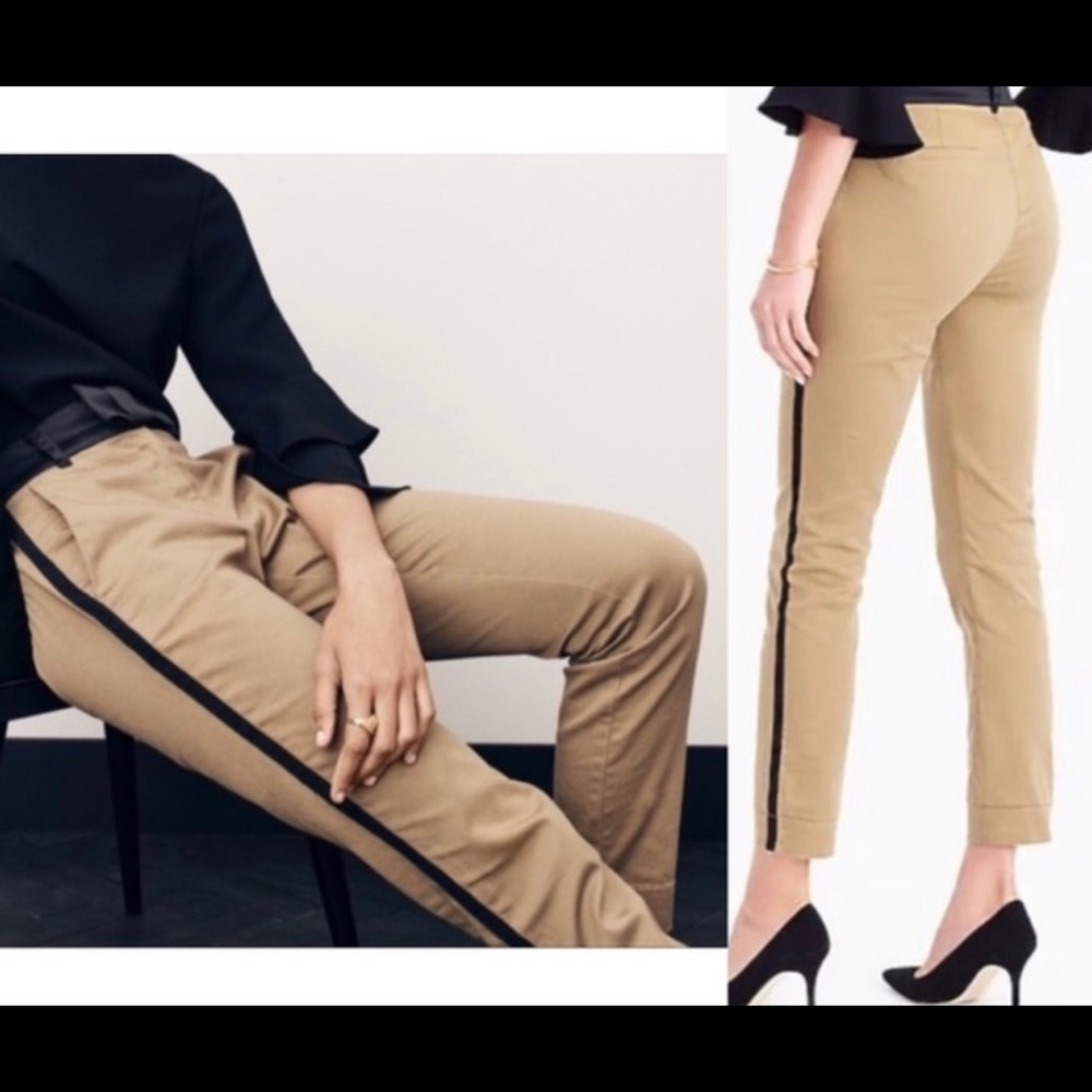 J.Crew Girlfriend High Rise Chino Khaki With Tuxedo Stripe